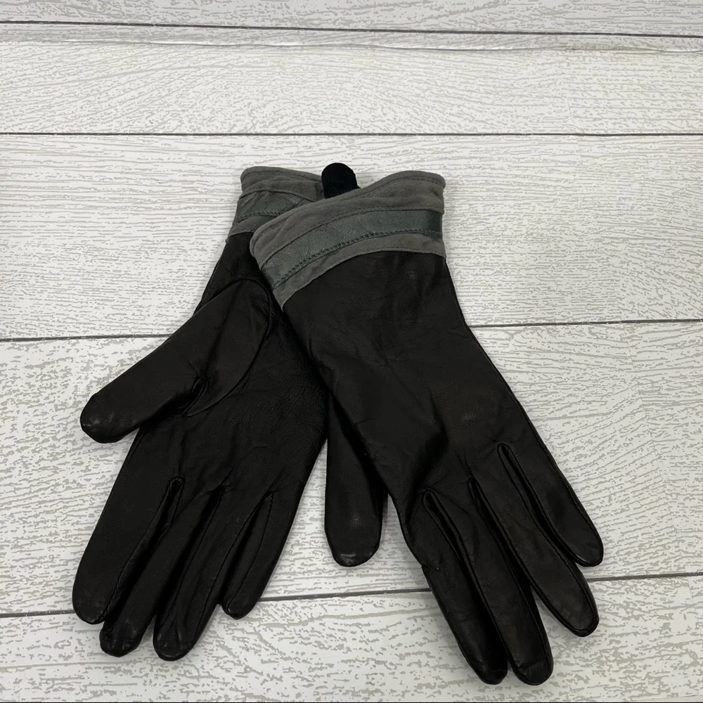 Grandoe Black/Gray Leather Angora Lambswool‎ Size 7.5